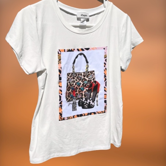 Davida Tops - Davida Glitz & Glamour Beads Rhinestones Y2K Graphic Scoop Neck Tee Shirt